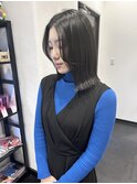 酸性ストレートぱつっとボブセンターバンク韓国風透明感カラー