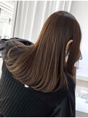 ミディアムロングレイヤーカットブリーチなしダブルカラー堀江