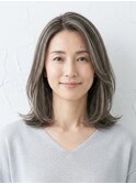 【40代上品】白髪ぼかしハイライト＆かき上げ外ハネロブ