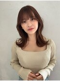Unami　韓国くびれミディアム　シースルーバング　外ハネパーマ