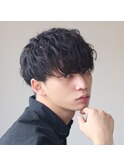 MEN'S HAIR束感波巻きアッシュブラックショートマッシュパーマ