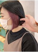 (土橋)イヤリングカラー カシスピンク 暗髪ミニボブ 10代20代
