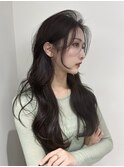 顔周りレイヤー毛流れヘア×グレージュカラー(新宿/韓国/前髪)