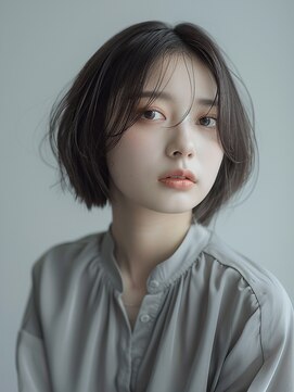 クラン 岡本(Chlan) 大人可愛い黒髪ワンカールミニボブ×シースルーバング