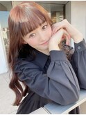 小顔薄めバンググレージュレイヤーロング前髪パーマ黒髪