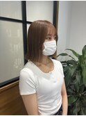 ベージュカラー/切りっぱなしボブ／ブリーチなしダブルカラー