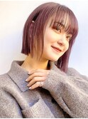Say.切りっぱなしボブダブルカラーぱっつん前髪ピンクパープル