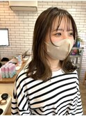 大人可愛い外ハネミディアムアッシュブラウンシースルーバング