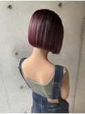 レッドブラウンぱつっとボブ