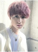 メンズハイトーンウルフブリーチカラーツーブロック