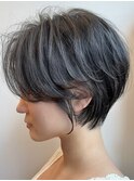 【30代/40代/50代】暗めカラー/流し前髪/ショートカット