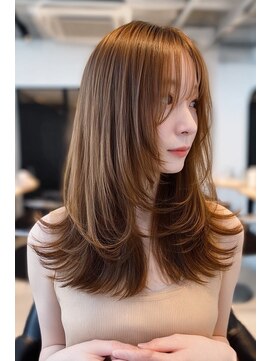 ノイエ 原宿 北参道(NoIE) ブリーチなしダブルカラー顔周りレイヤーブラウンベージュ