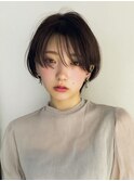 前髪長めショート/丸みショート/シースルーバング/ブラウンヘア