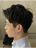 メンズ/アップバング/ツーブロックマッシュ/束感ショート波巻き