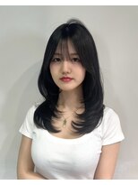 ワン バイ ジエクト(One by The Ect) レイヤーロング似合わせカットシースルーバングアッシュブラック