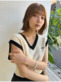 Say.ひし形ボブレイヤーミルクティーアッシュ韓国ボブ外ハネボブ