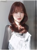 14415暗髪くびれヘア顔回りレイヤーカットオレンジベージュ