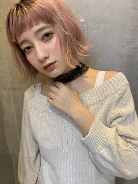 ヘアアンドメイク シークネクスト(HAIR&MAKE SeeK NEXT) 【SeeK NEXT】ペールピンク ぱっつんボブ フレンチガーリー
