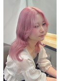 9435ミルクティーピンクハイトーンカラー韓国艶髪レイヤーカット