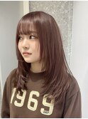 ミディアムレイヤーストレートロングウルフミルクティーベージュ