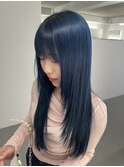 ネイビーブルー　ブリーチ　レイヤーカット　髪質改善【山口】