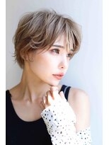 ムウ 難波(MOU) クールショートボブ前髪イメチェンピンクベージュ30代40代50代