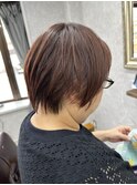 ショートレイヤー×ハイライト/ピンクベージュ/丸みショート