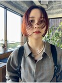 ミニボブにキャロットオレンジのルーツカラー