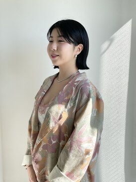 ザ オーダー(THE ORDER) タッセルボブ切りっぱなしボブブルーブラックダブルカラー