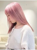7255ベビーピンクハイライトバレイヤージュ艶髪ハイトーンカラー