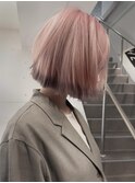 ショートボブ×ピンク×ルーツカラー