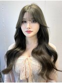 薄めバング韓国ヘア顔周りレイヤーモテ髪オフィスヘア美髪