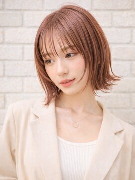 ルシードスタイル アウラ 松戸市五香(LUCIDO STYLE Aura) 無造作ボブ鎖骨モテ前髪ピンクベージュフェミニン外ハネモテ前髪