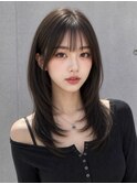 グレージュロングヘアブリーチなしウルフパーマミディアムヘア◎