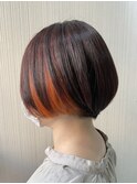 ケアブリーチ　インナーカラー　オレンジ　ショートボブ