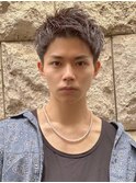 メンズカット　アップバング　短髪　眉毛