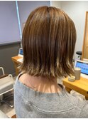 大人かわいいくびレイヤーミディアムボブ ハイライトメッシュ