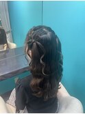 髪リボンハーフツイン