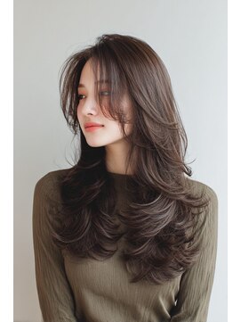 ケシキ 表参道 原宿(kesiki.) ミディアムレイヤー顔周りレイヤーココアブラウン韓国ヘア