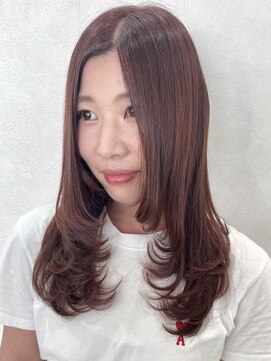 ベルヘアーデザイン 堺東(Belle hair Design) 韓国風顔周りレイヤーカットピンクグレージュ堺東20代30代40代