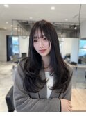 韓国ヘア レイヤーカット シースルーバング 透明感グレージュ