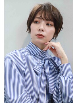 ムウ 難波(MOU) ボブクールショート前髪イメチェンピンクベージュ30代40代50代