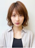 柔らか質感,ウェーブで垢抜け,小顔ショート,ブリーチなしカラー