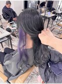 インナーカラーブルーラベンダーシアーカラー姫カットカール所沢