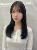 韓国レイヤーカット薄め前髪ブルーブラック黒髪髪質改善美髪