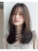 黒髪/グレーベージュ/レイヤーロング/前髪パーマ[新宿駅]