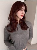 ハッシュカット/韓国レイヤーカット/流しバング/グレージュ/