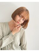 内巻きボブ　大人ボブ　艶髪　20代30代　ブラウン