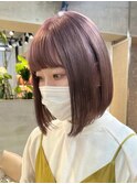 ダブルカラーピンクベージュベージュカラーケアブリーチミニボブ