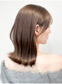 縮毛矯正ストレートダークパープルミルクブラウンダウンバング